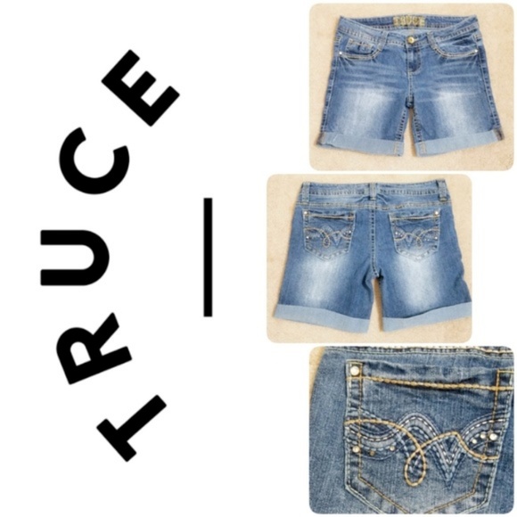Truce Pants - Truce | Bermuda Cuffed Jean Rhinestone Shorts Truce Pants - Truce | Bermuda Cuffed Jean Rhinestone Shorts